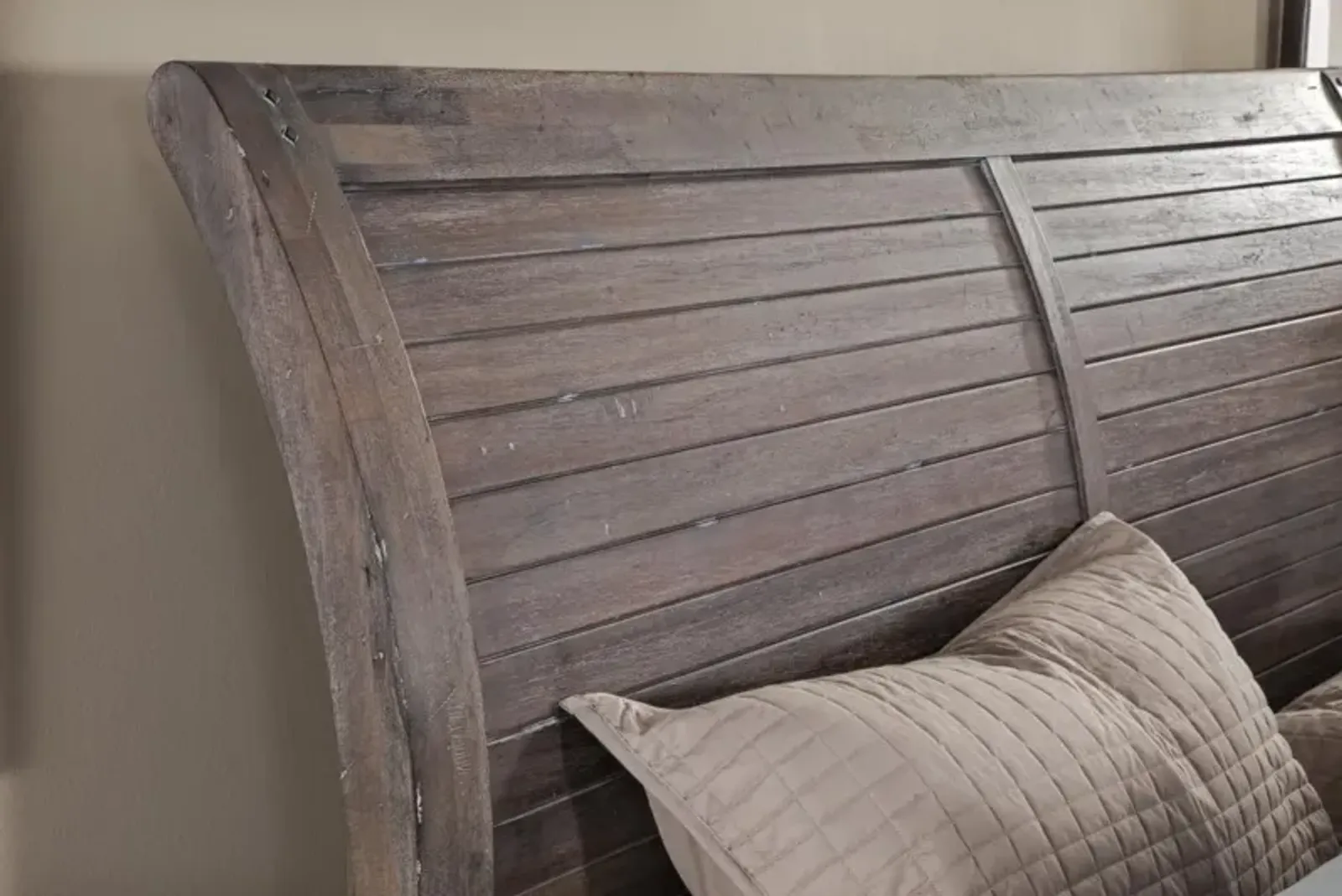 American Woodcrafters Aurora Sleigh Weathered Grey King Headboard