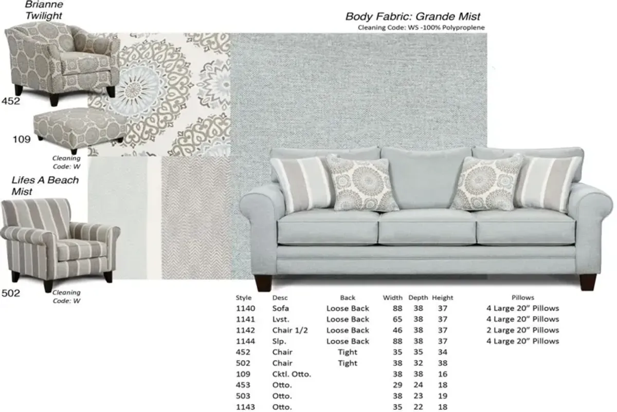 Fusion Grande Mist Grey Ottoman