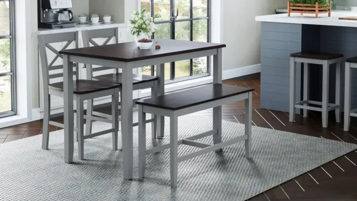 Jofran Asbury Park Table with 2 Stools, Bench Grey Autumn Brown