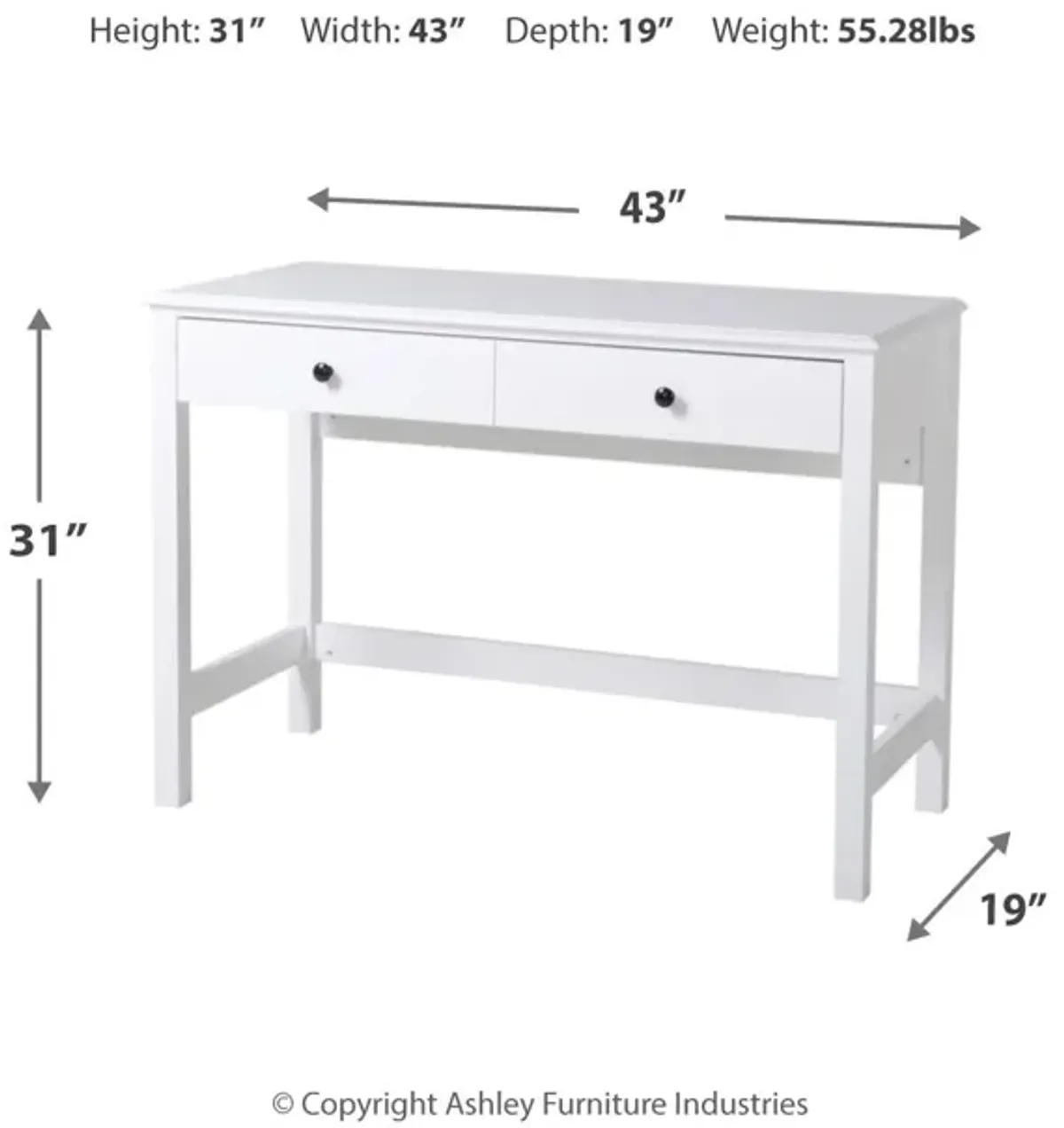 OTHELLO HOME OFFICE DESK WHITE SIGNATURE DESIGN