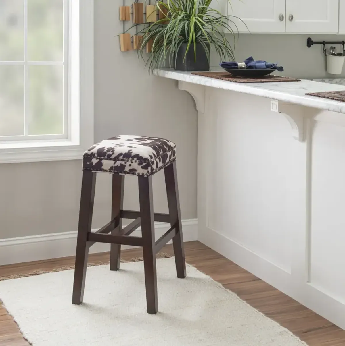 Linon Walt Brown Cow Print Bar Stool