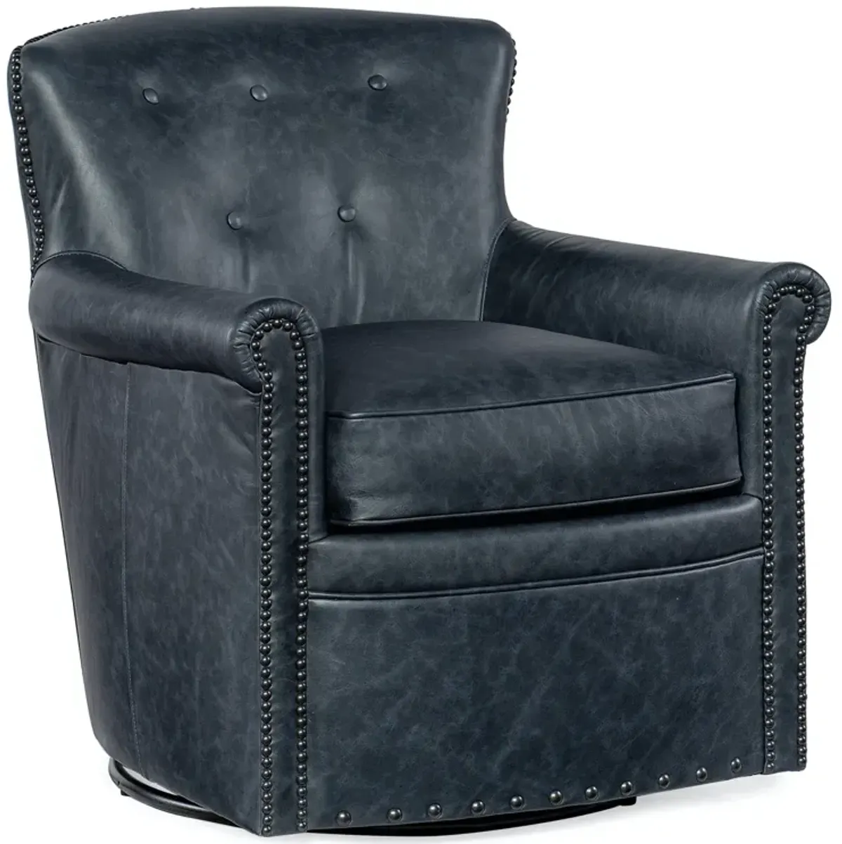 Hooker Furniture Oste River Deep Ocean Leather Swivel Club Chair