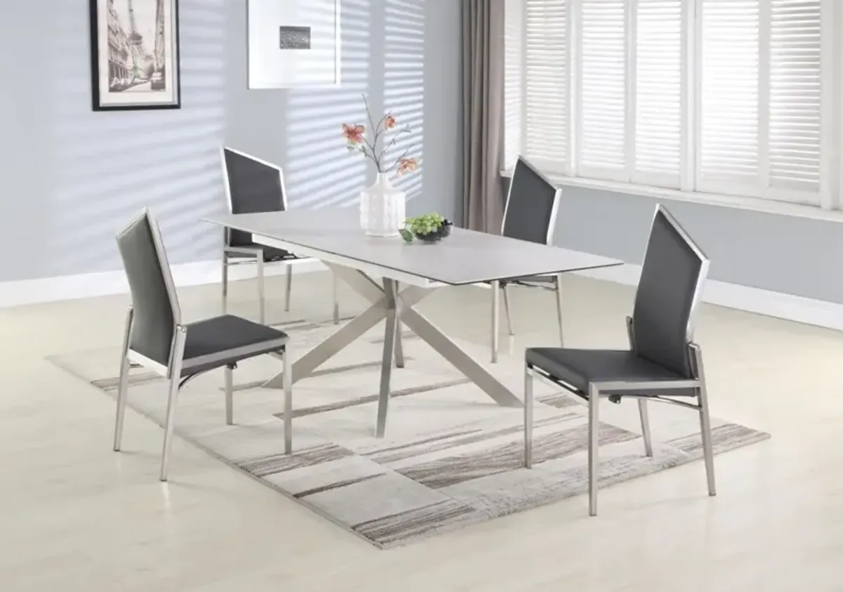 Chintaly Nala Grey Dining Set with Pop-Up Extendable Ceramic Top Table & 4 Motion Chairs