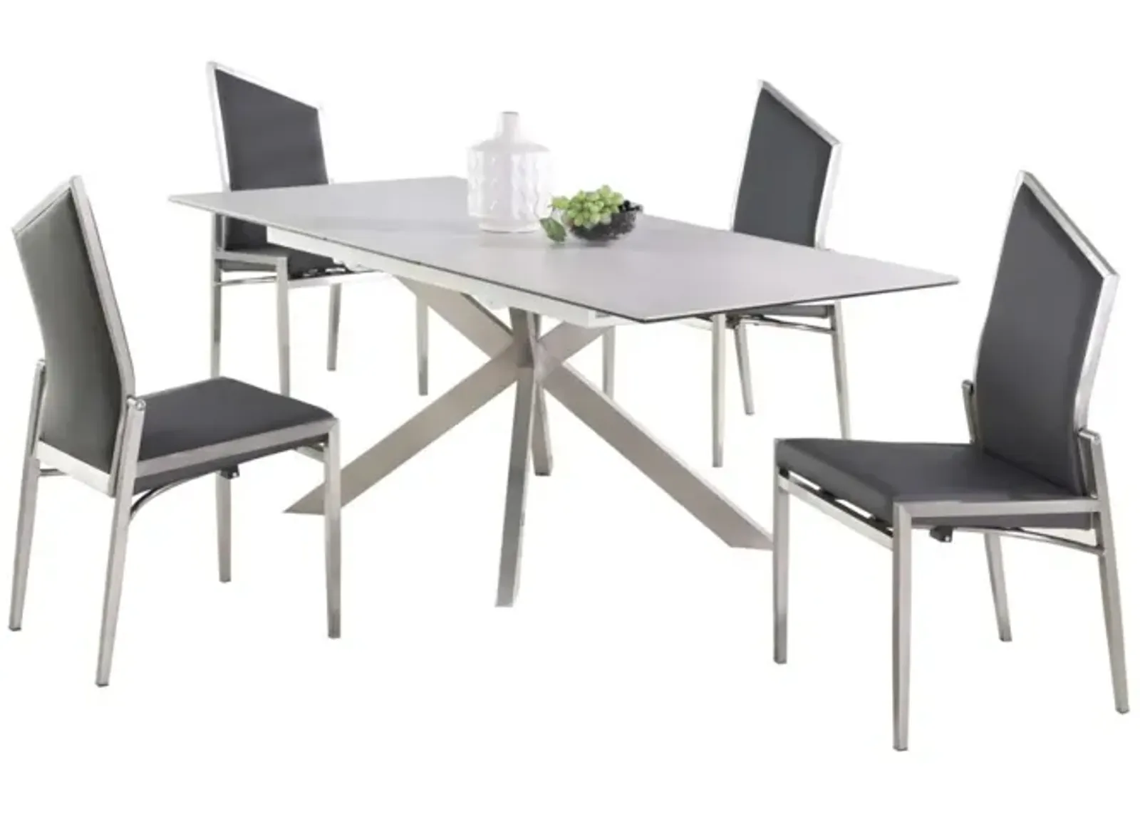 Chintaly Nala Grey Dining Set with Pop-Up Extendable Ceramic Top Table & 4 Motion Chairs