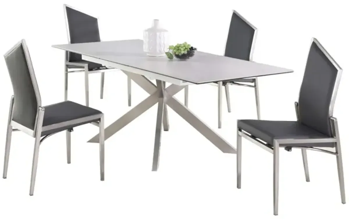 Chintaly Nala Grey Dining Set with Pop-Up Extendable Ceramic Top Table & 4 Motion Chairs