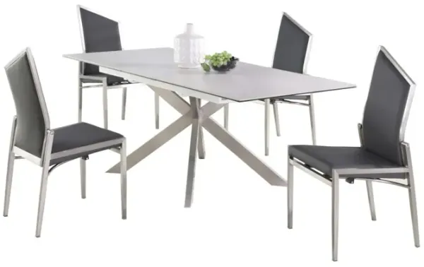 Chintaly Nala Grey Dining Set with Pop-Up Extendable Ceramic Top Table & 4 Motion Chairs
