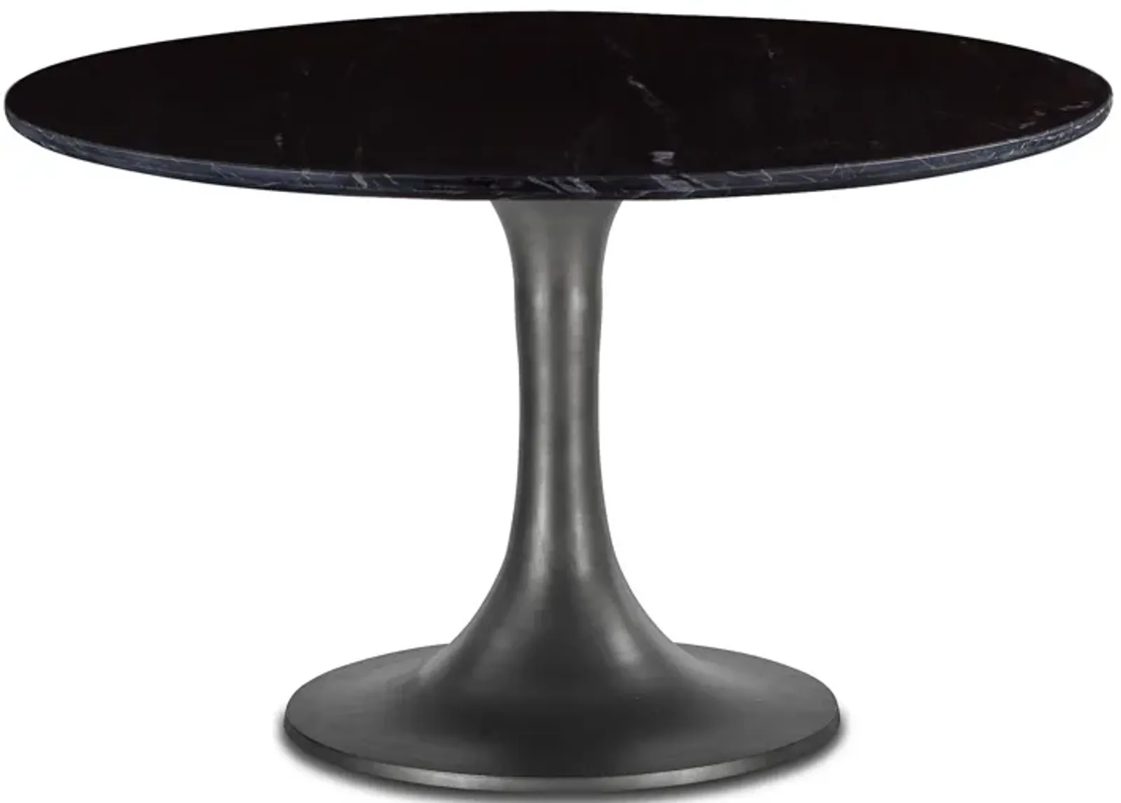 Home Trends Design Palm Springs Natural Black Marble Dining Table with Brushed Steel Tulip Base