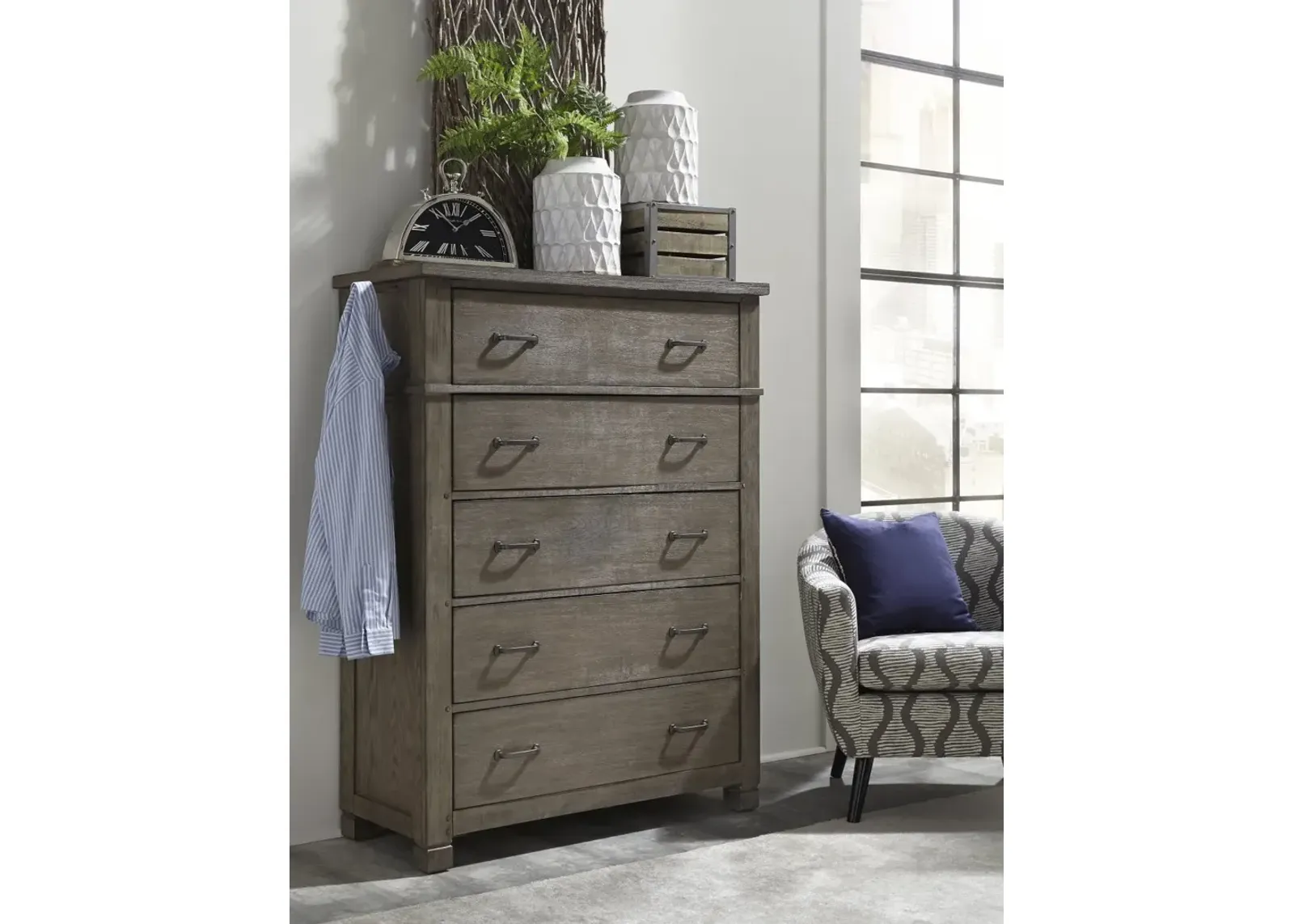 Aspenhome Rustic 5-Drawer Chest in Stone Finish