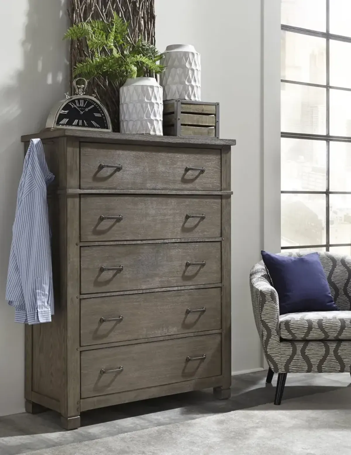 Aspenhome Rustic 5-Drawer Chest in Stone Finish