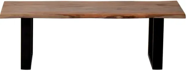 QUINN SOLID WOOD LIVE EDGED DINING ACCENT BENCH WITH BLACK POWDER COATED IRON LEGS