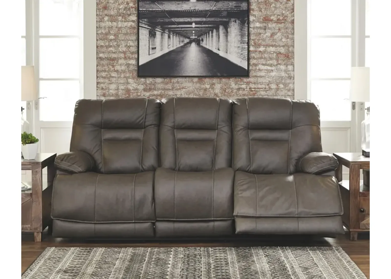 Ashley Wurstrow Smoke Power Reclining Sofa with Adjustable Headrest