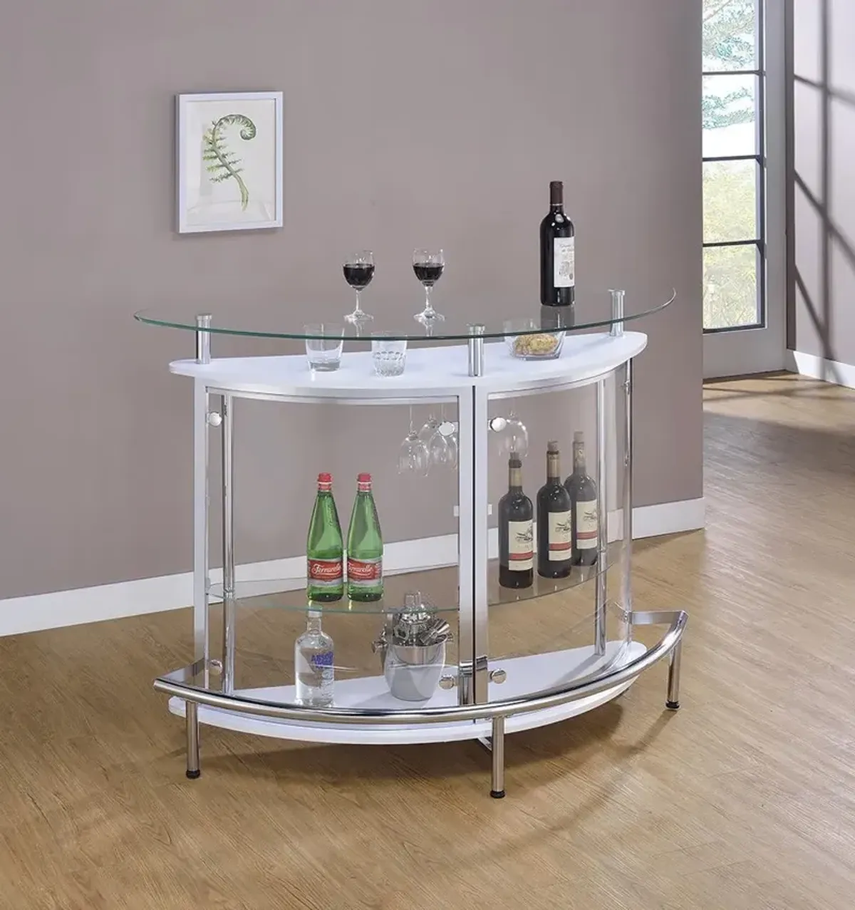 Coaster Amarillo Freestanding Glass Top Home Bar Wine Cabinet White