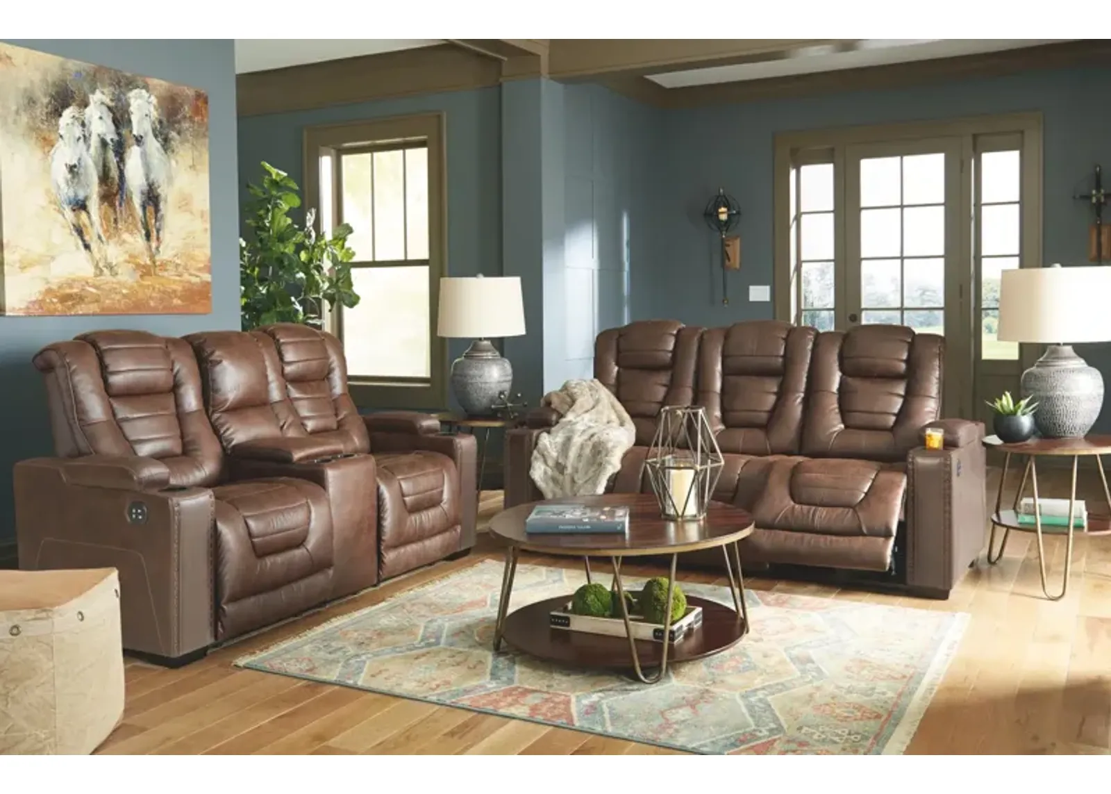 Ashley Owner's Box Thyme Power Reclining Loveseat with Adjustable Headrest