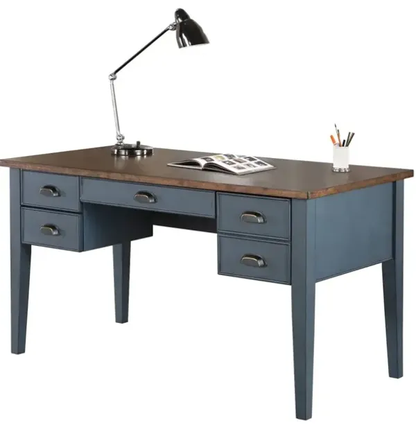Martin Furniture Fairmont Dusty Blue Half Pedestal Desk