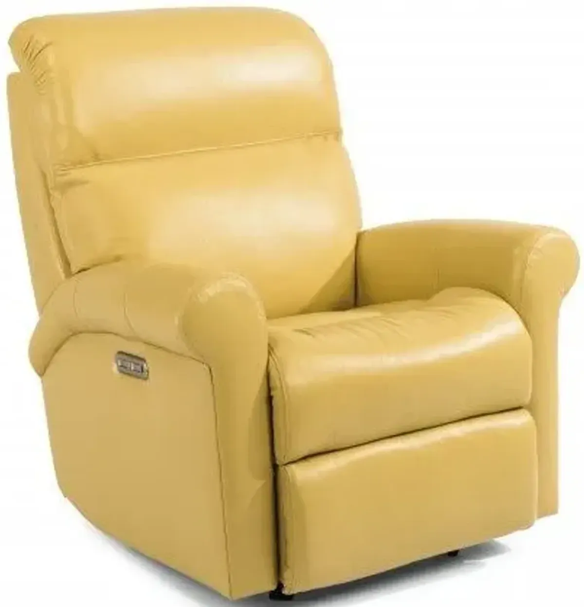 Flexsteel Davis Light Yellow Power Leather Recliner with Power Headrest