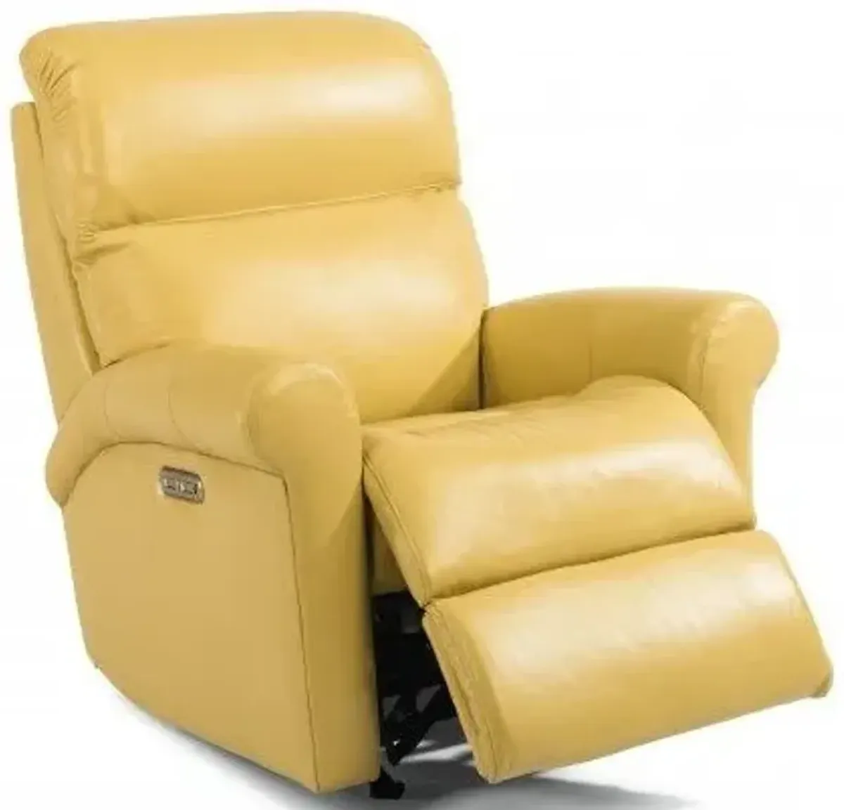 Flexsteel Davis Light Yellow Power Leather Recliner with Power Headrest
