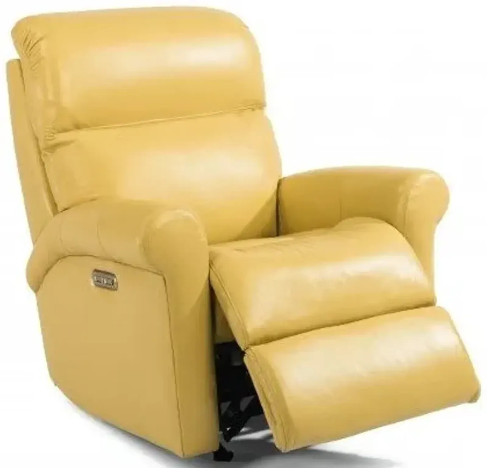 Flexsteel Davis Light Yellow Power Leather Recliner with Power Headrest