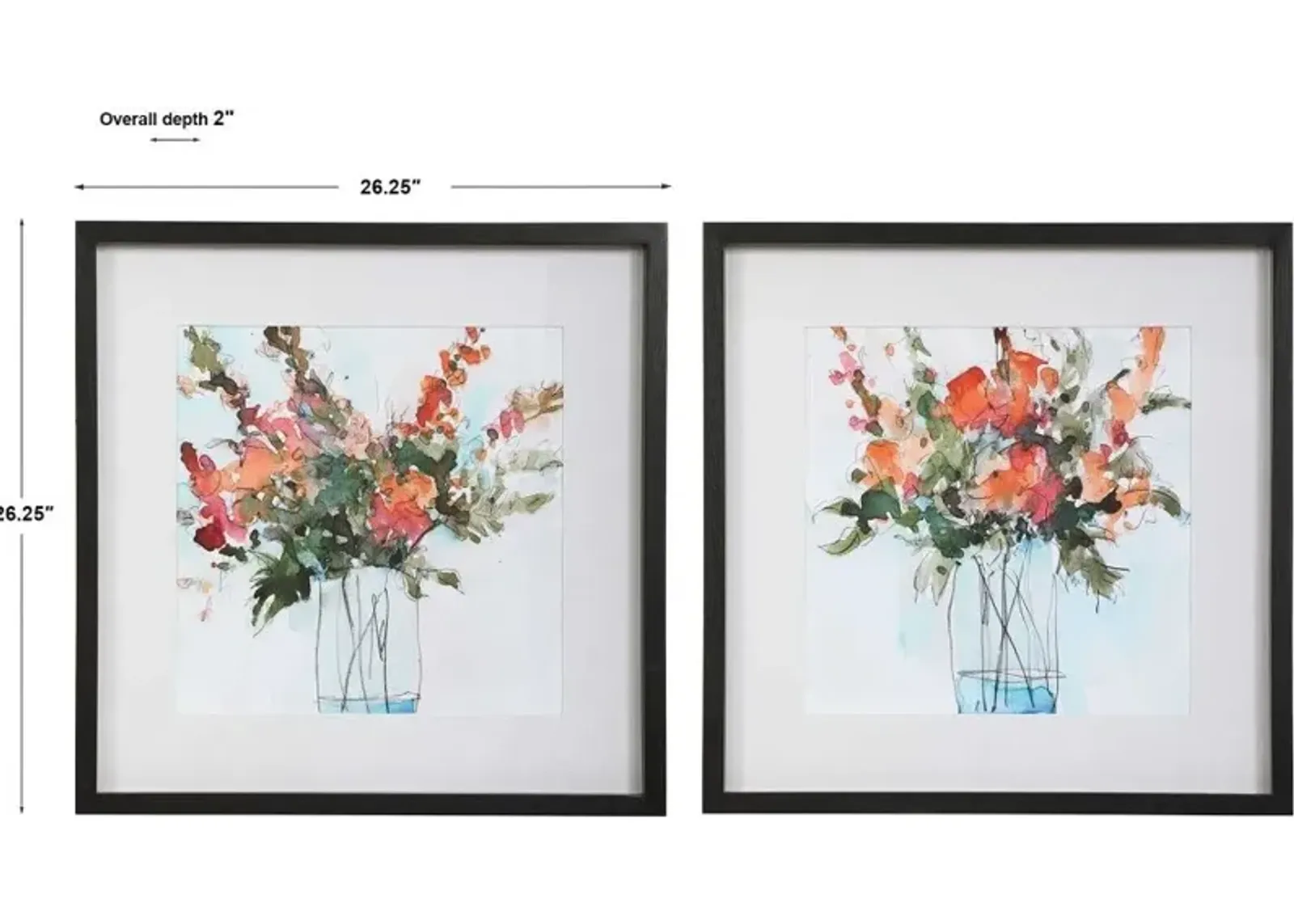 Uttermost Fresh Flowers 2-Piece Apricot Watercolor Prints Wall Art