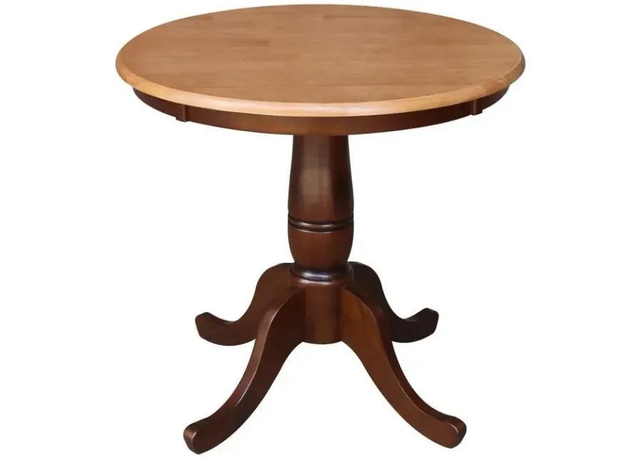 DINING ESSENTIALS 30" ROUND TABLE TOP WITH 30" TRADITIONAL PEDESTAL BASE IN CINNAMON/ESPRESSO