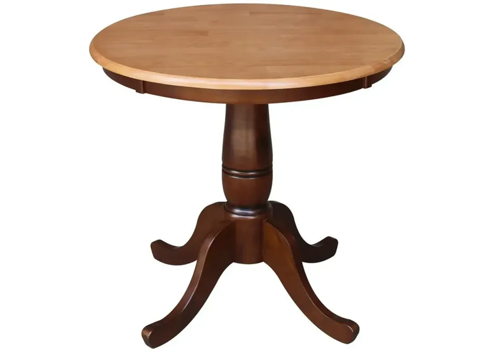 John Thomas Dining Essentials 30 Inch Round Table Top with 30 Inch Traditional Pedestal Base in Cinnamon/Espresso