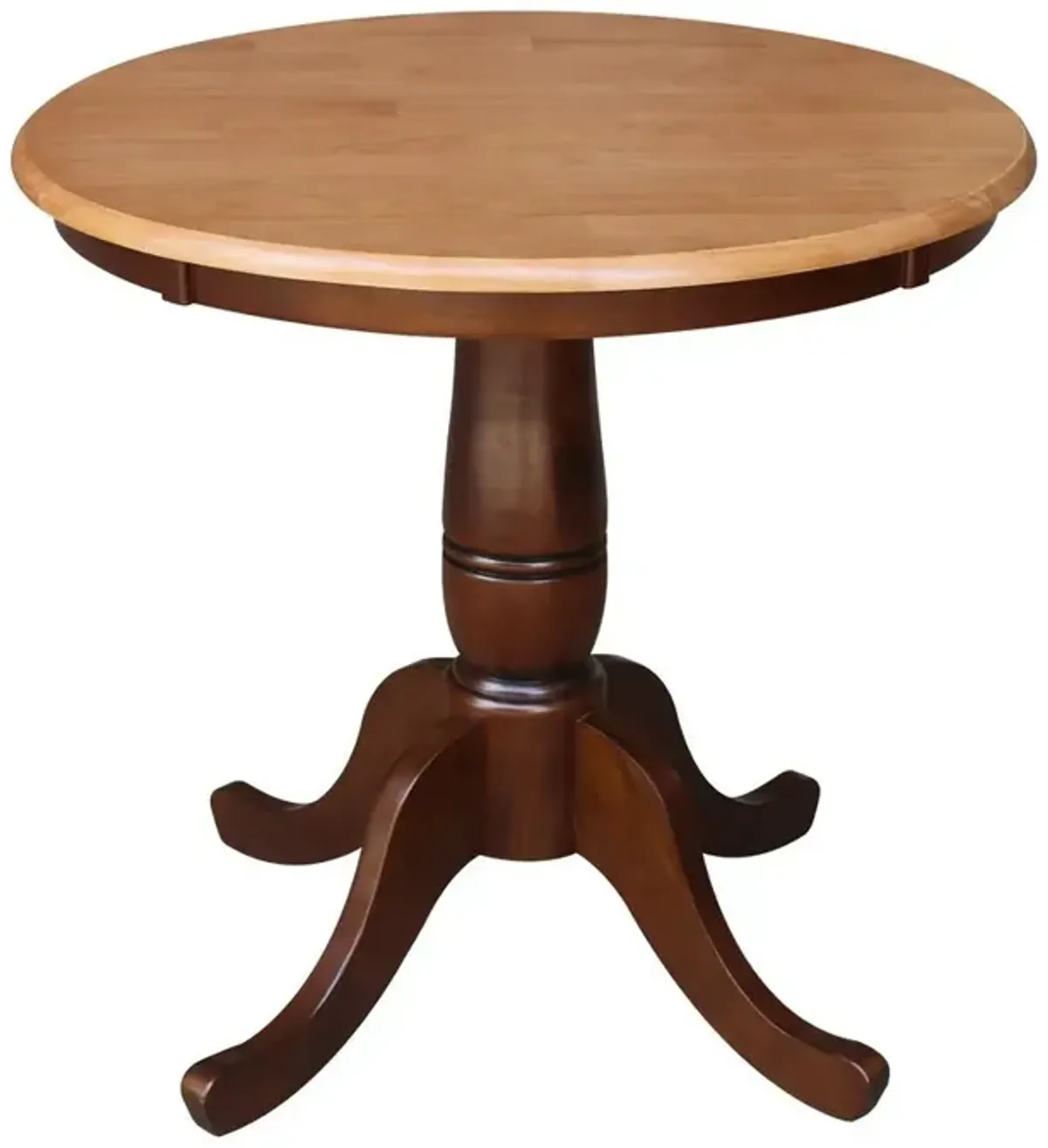 John Thomas Dining Essentials 30 Inch Round Table Top with 30 Inch Traditional Pedestal Base in Cinnamon/Espresso