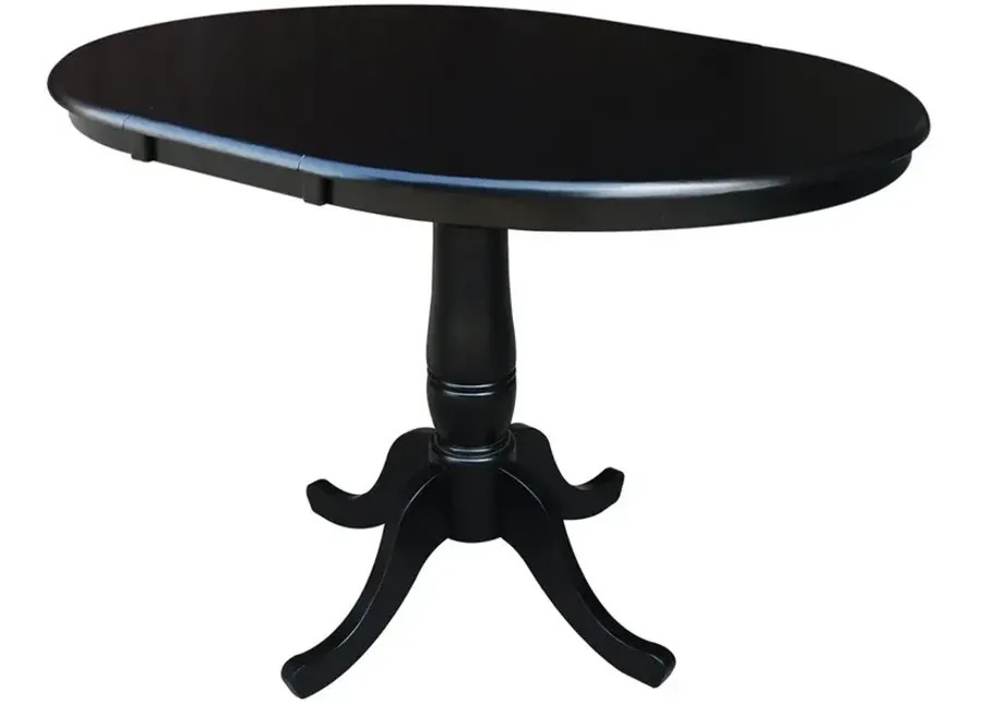 DINING ESSENTIALS 36 INCH EXTENSION TABLE WITH 30 INCH TRADITIONAL PEDESTAL BASE IN BLACK