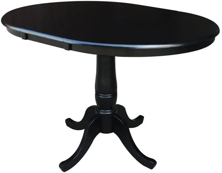 DINING ESSENTIALS 36 INCH EXTENSION TABLE WITH 30 INCH TRADITIONAL PEDESTAL BASE IN BLACK