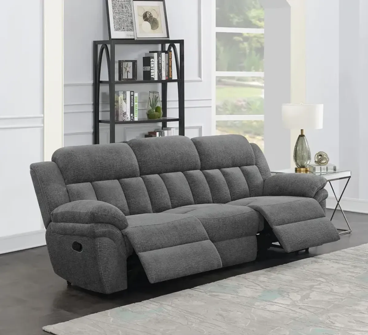 Coaster Bahrain Upholstered Motion Sofa Charcoal