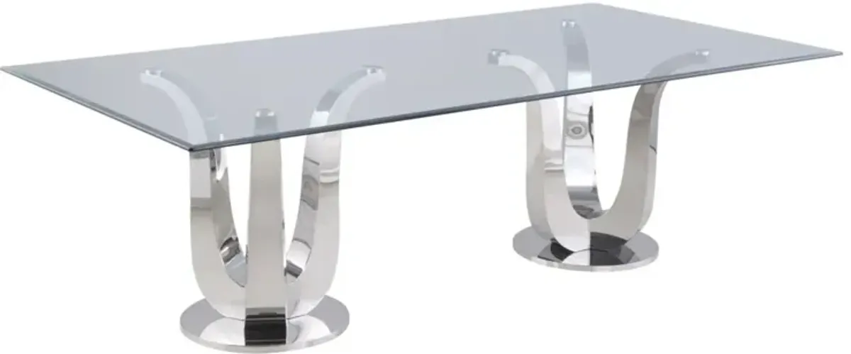Chintaly Adelle Contemporary Dining Set with Rectangular Glass Table & 4 White Chairs