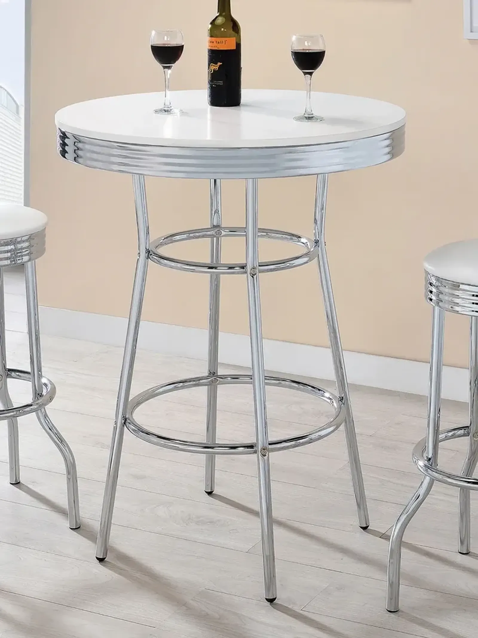 Coaster Retro Round 30 Inch 1950's Bistro Pub Height Bar Table White