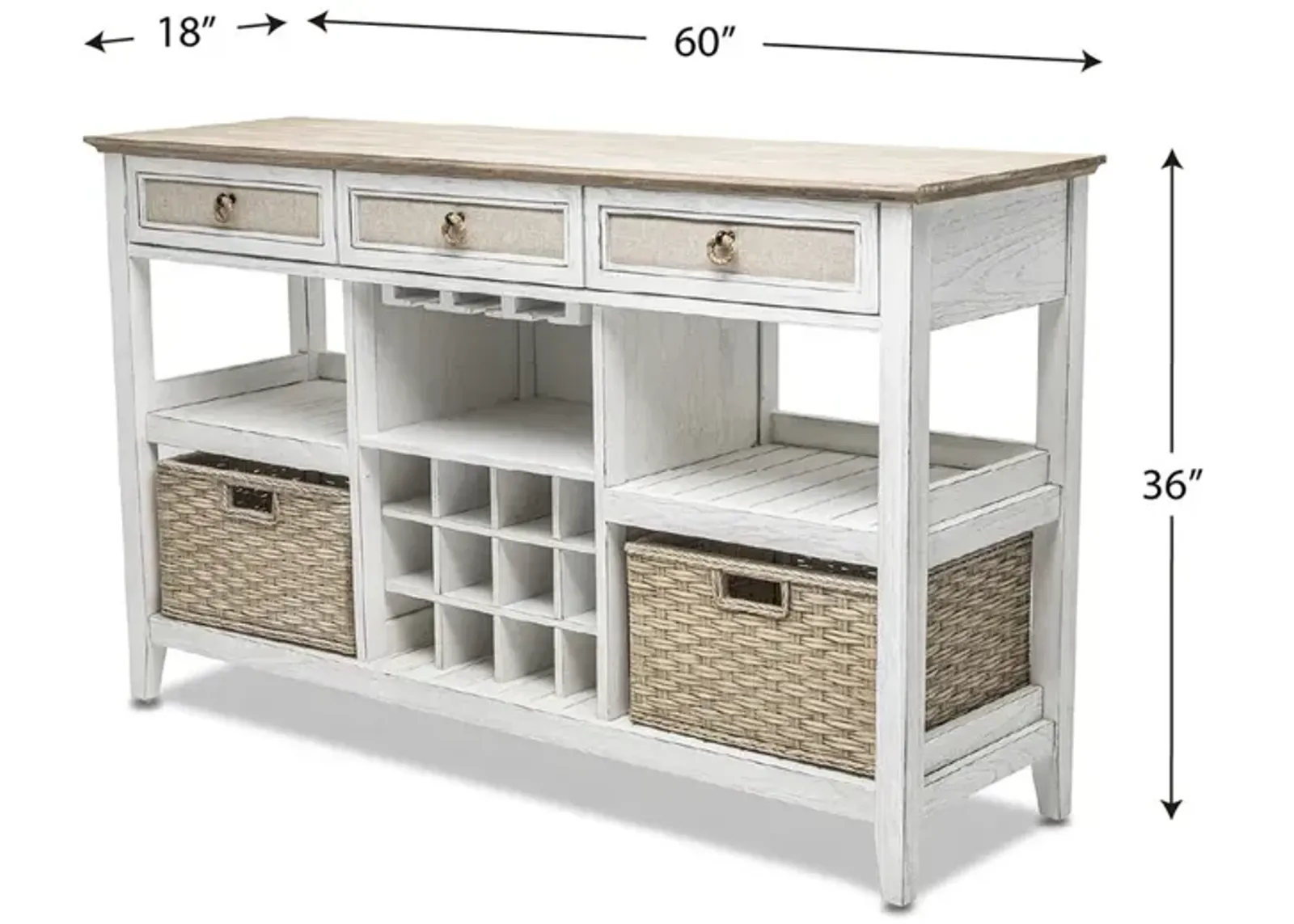 Captiva Island Sideboard with Wine Rack - Beach Sand Finish