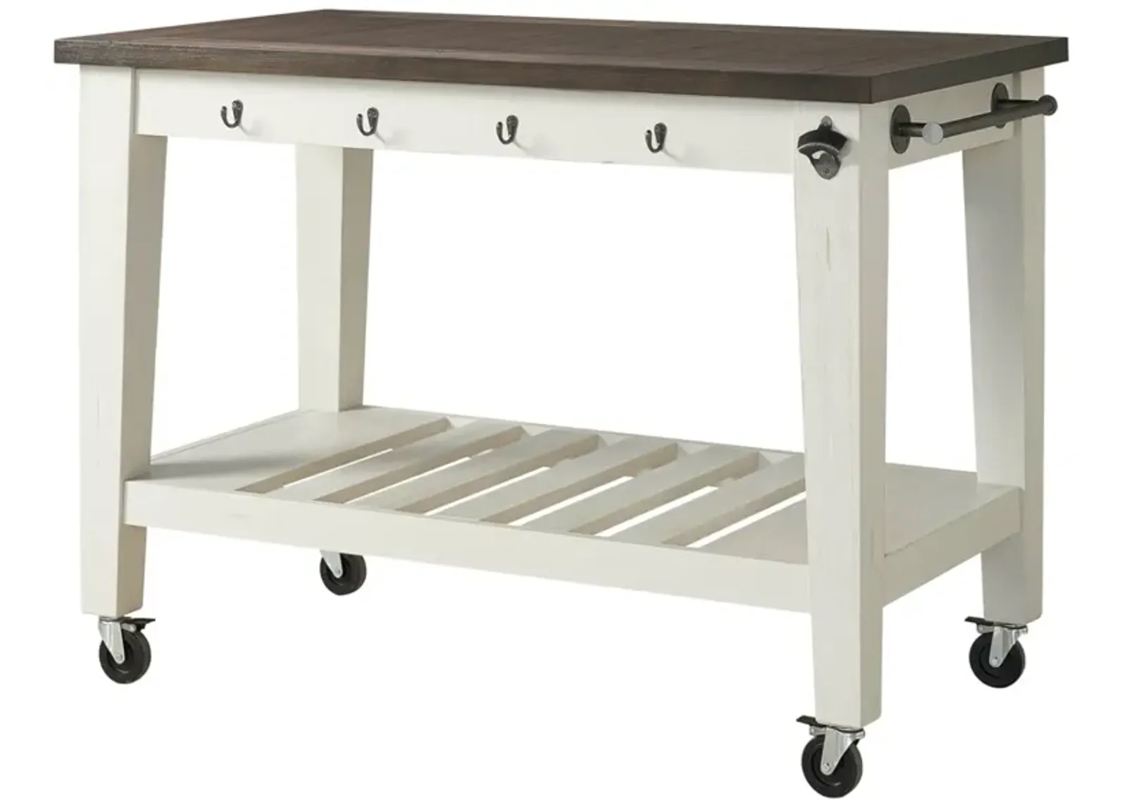 Steve Silver Cayla Two-Tone Kitchen Cart Dark Oak & White