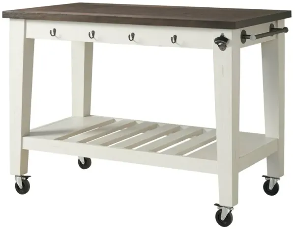 Steve Silver Cayla Two-Tone Kitchen Cart Dark Oak & White