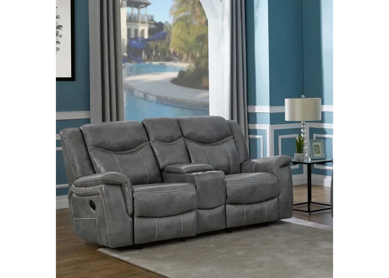 Coaster Conrad Upholstered Padded Arm Glider Loveseat Grey