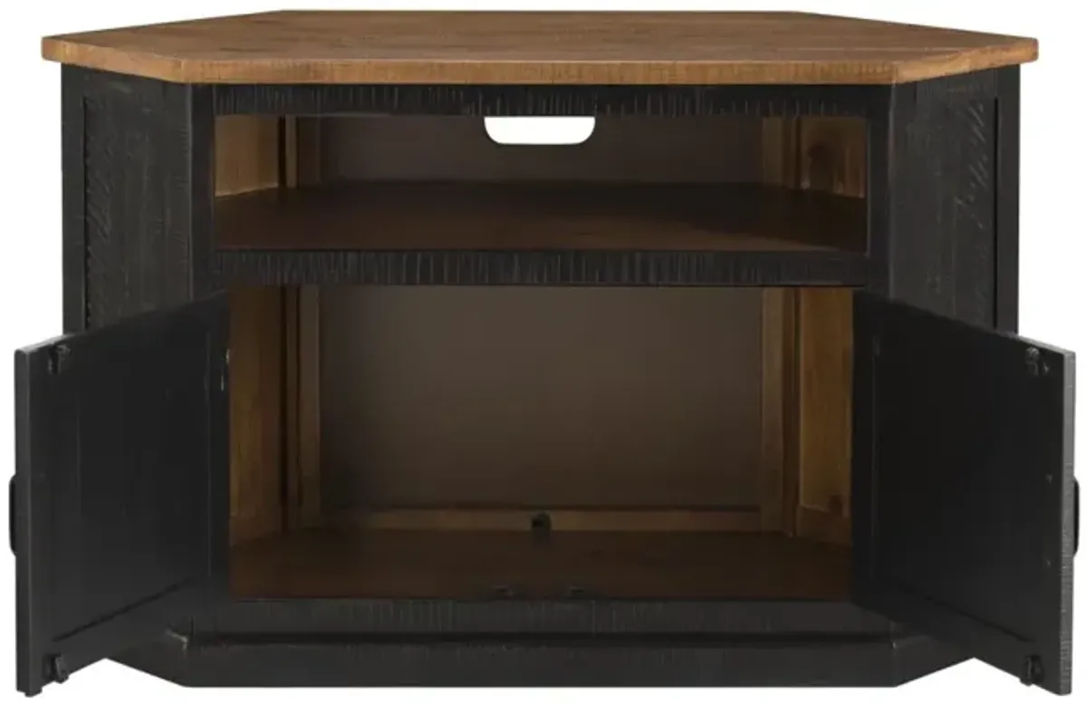 Martin Svensson Rustic Corner TV Stand in Antique Black & Honey