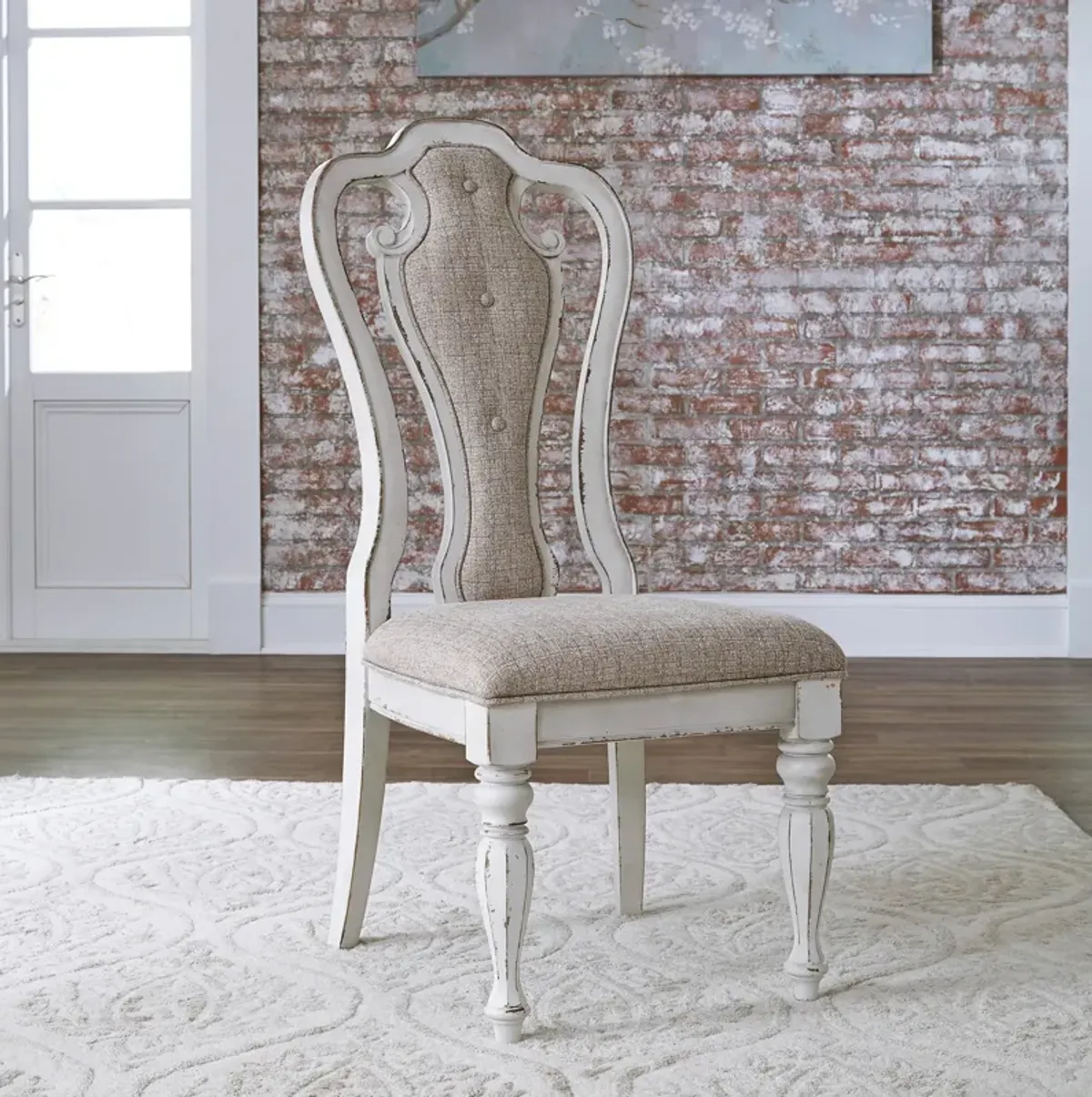 Liberty Furniture Magnolia Manor Antique White Splat- Back Upholstered Side Chair -