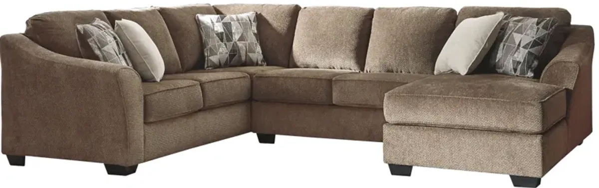 Ashley Graftin 3-Piece Sectional with Chaise Right-Arm Facing Teak