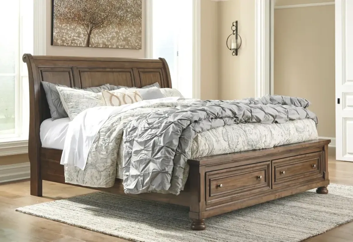 Ashley Flynnter Medium Brown King Sleigh Bed with 2 Storage Drawers