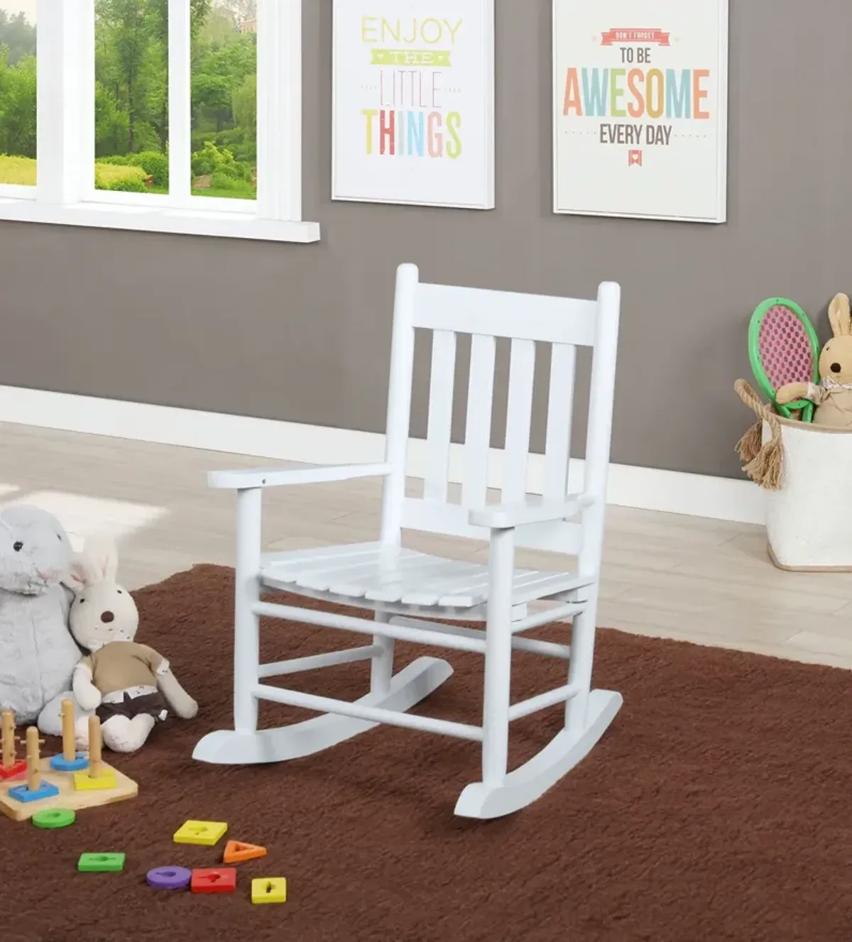 Coaster Annie Slat Back Solid Wood Kids Rocking Chair White