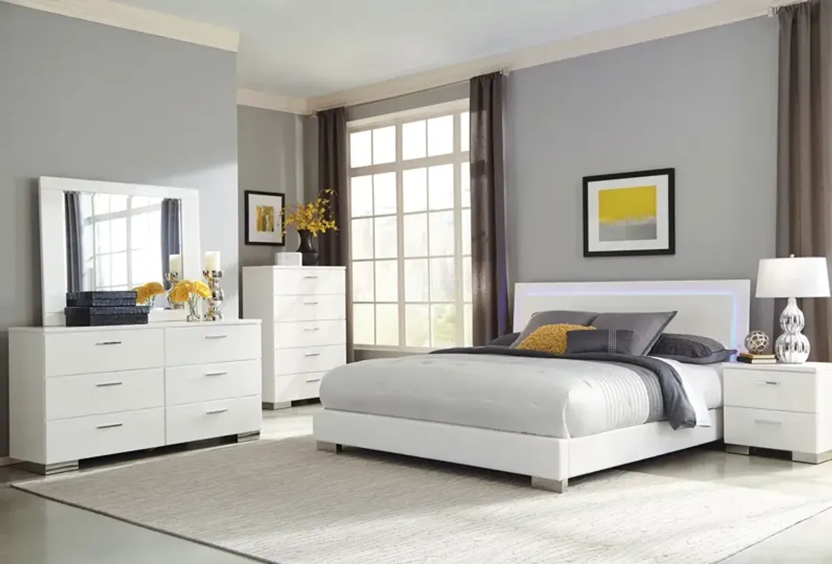 Coaster Felicity Wood California King Led Panel Bed White High Gloss