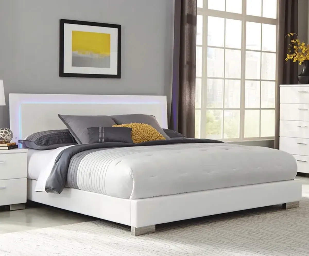 Coaster Felicity Wood California King Led Panel Bed White High Gloss