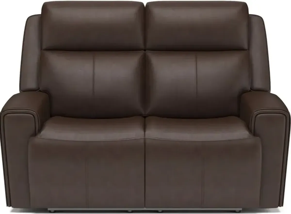 Flexsteel Barnett Chocolate Power Reclining Leather Loveseat with Power Headrests & Lumbar