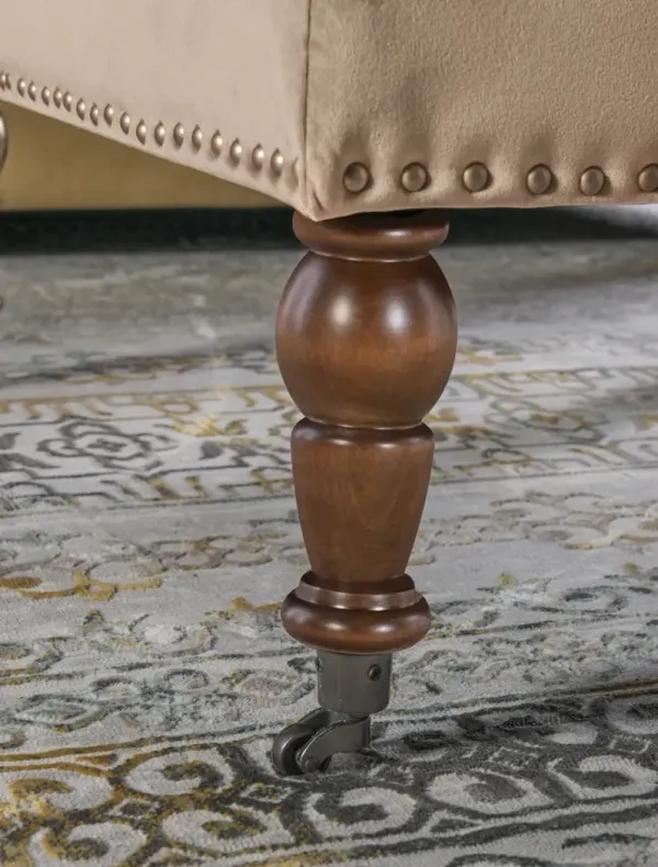Linon Isabelle Tan Velvet Square Tufted Ottoman