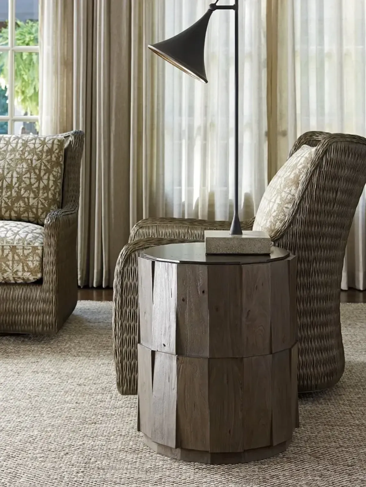 Tommy Bahama Home by Lexington Cypress Point Everett Round Travertine End Table