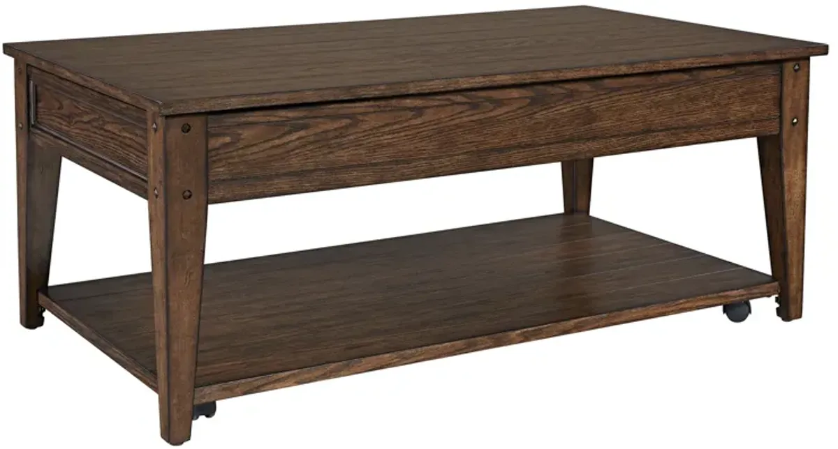 Lake House Rustic Brown Oak Lift Top Cocktail Table