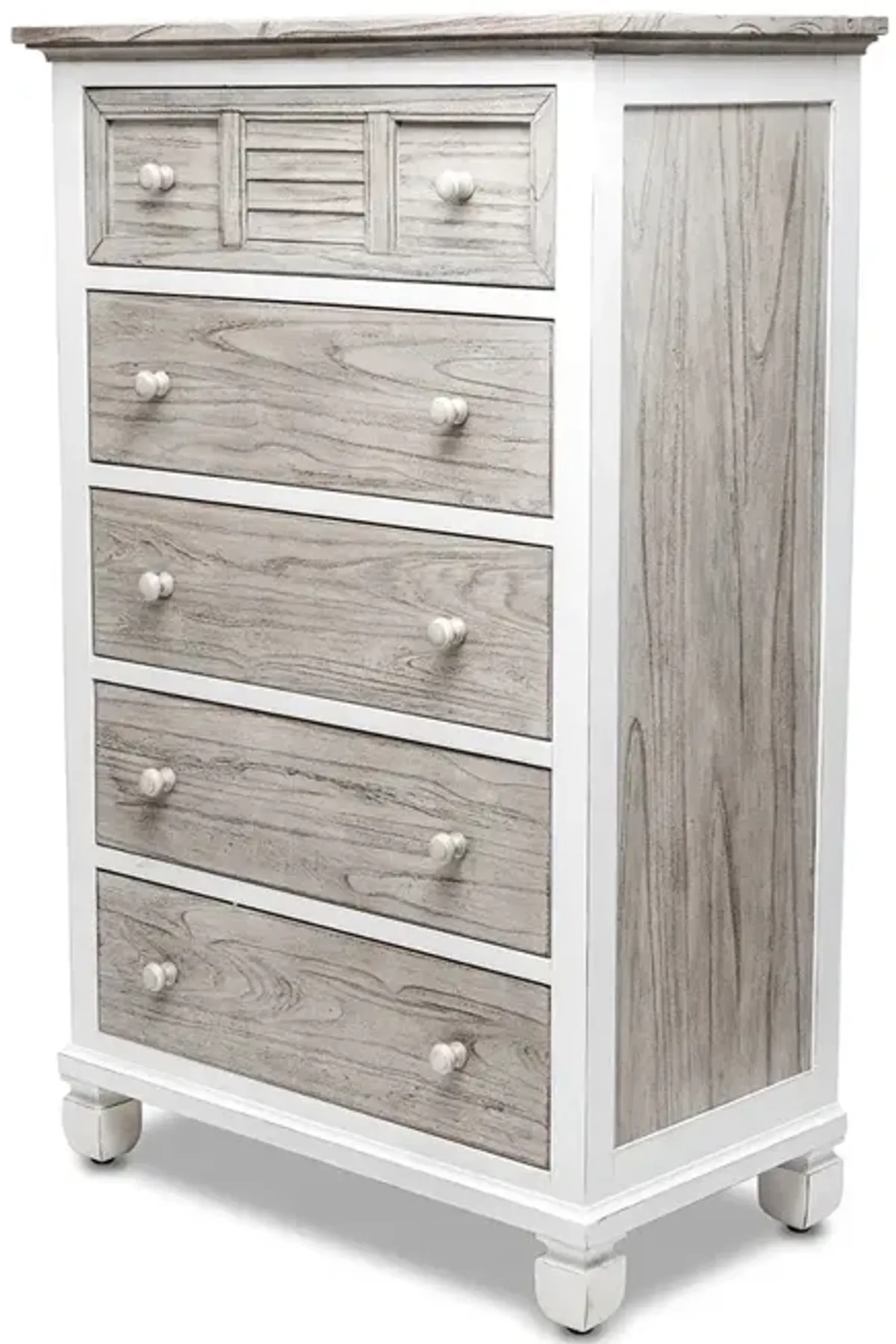 Seawinds Islamorada Clean White & Grey Distressed Grey 5-Drawer Chest