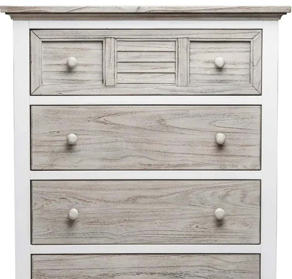 Seawinds Islamorada Clean White & Grey Distressed Grey 5-Drawer Chest