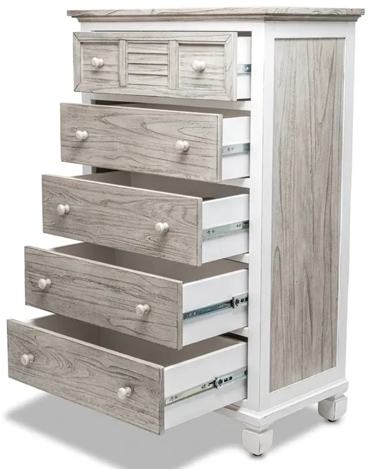 Seawinds Islamorada Clean White & Grey Distressed Grey 5-Drawer Chest