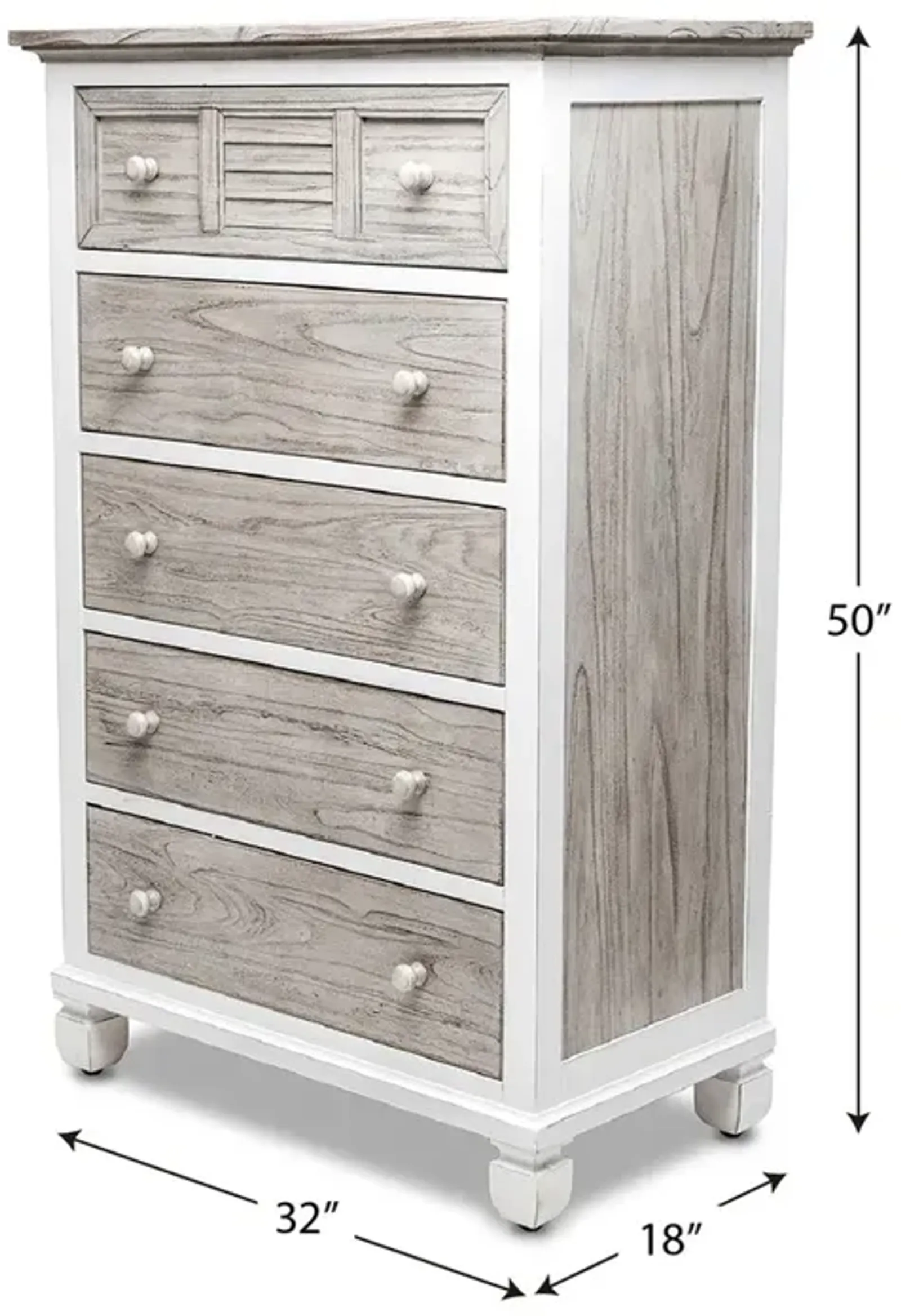 Seawinds Islamorada Clean White & Grey Distressed Grey 5-Drawer Chest