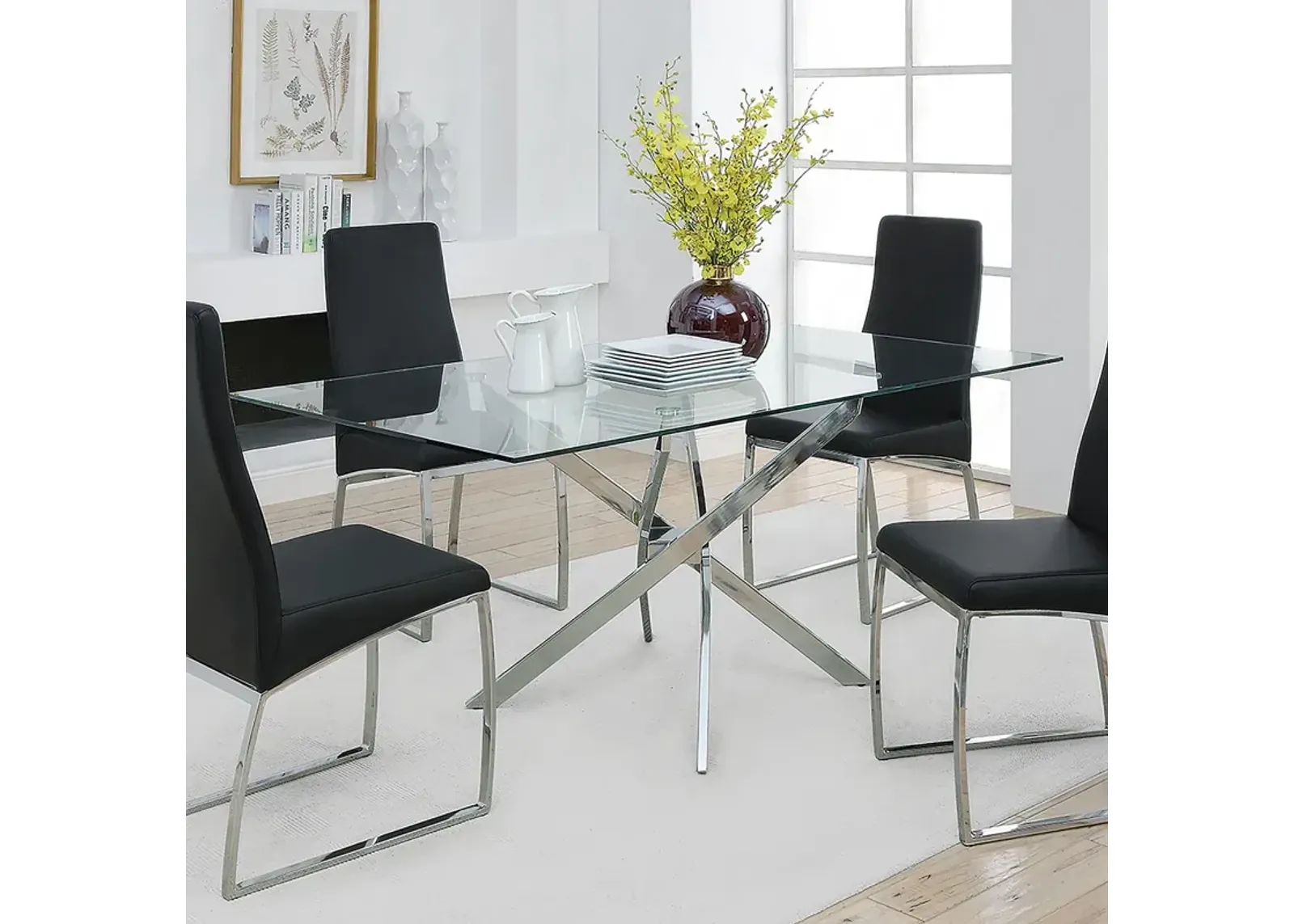 Coaster Carmelo Rectangular 66 Inch Glass Top Dining Table Chrome